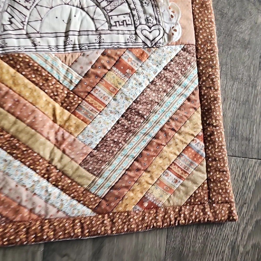70s Vintage Patchwork Welcome Wall Hanging Retro Bohemian  Decor Quilt Handmade